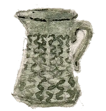 凹凸模様のある緑色の陶器風ピッチャーのイラスト